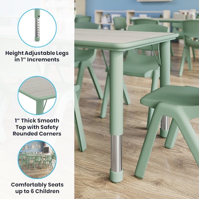 Flash Furniture Wren Rectangular Activity Table, 23.5" x 47.25", Height Adjustable, Light Gray Woodgrain/Sage (YU060RECTBSGE)