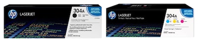 HP 304 Standard Yield Black/Cyan/Magenta/Yellow Toner Cartridges, 4/Pack