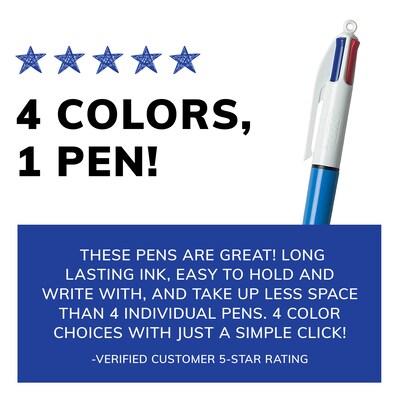 BIC 4-Color Retractable Ballpoint Pens, Medium Point, 1.4mm, Assorted Ink, 3/Pack (14540)