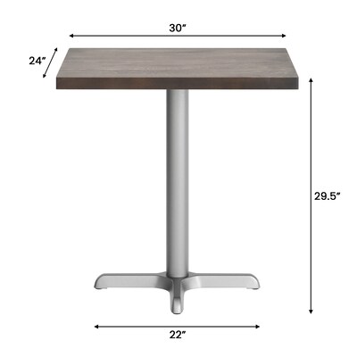 Flash Furniture Bennett Wooden Commercial Indoor Table, 30" x 24", Dark Brown Top/Silver Base (GSF2430DBT2222S