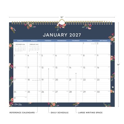 2027 Blue Sky Ashlyn Navy 15 x 12 Monthly Wall Calendar (148617-27)