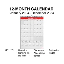 2024 Staples 12 x 17 Wall Calendar, White/Red (ST53913-24)