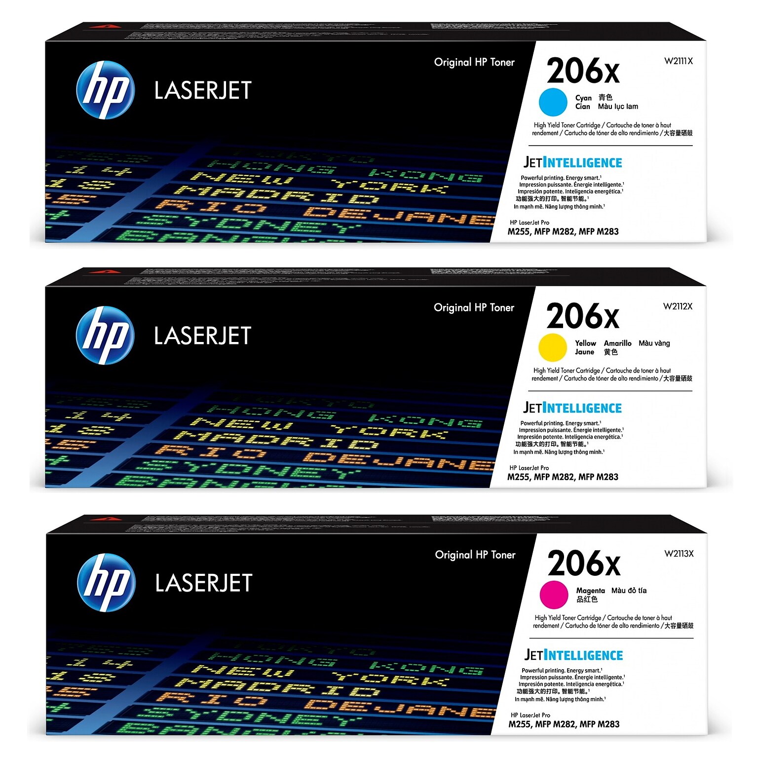 HP 206X Cyan/Magenta/Yellow High Yield Toner Cartridge Set, 3/Pack