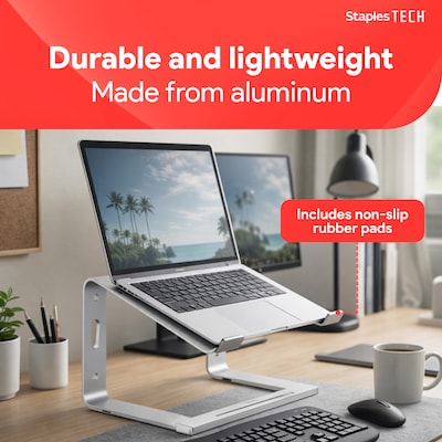 Staples TECH 11.2" x 10.2" Aluminum Laptop Stand, Silver (ST62653)