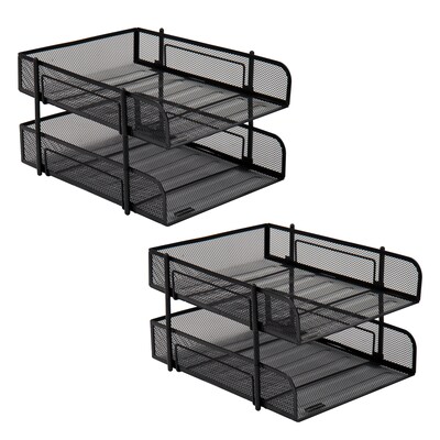 Mind Reader 2-Tier Stackable Paper Desk Tray, Metal Mesh, Black, 2/Set (2CSTACK2-BLK)
