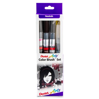 Pentel Arts Color Brush with Water-Based Ink, Medium Tip, Black, 3/Pack (PTAGFLBP101-3)