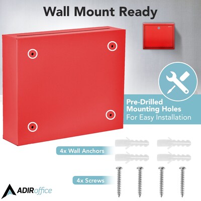 AdirOffice Steel Multipurpose Interoffice Mailbox Drop Box, Large, Red (631-03-RED-PKG)
