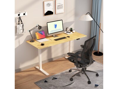 FlexiSpot E7 Pro 72"W Electric Adjustable Standing Desk, Bamboo/White (E7WPRO7230-LBZB)