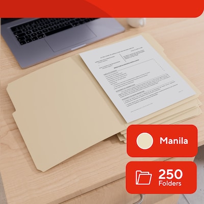 Staples Heavy Duty File Folder, 1/3 Cut Tab, Letter Size, Manila, 250/Box (TR56677)