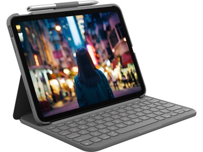 Logitech Slim Folio 10.9 Keyboard Case for iPad 10th Generation Tablet, Oxford Gray (920-011368)