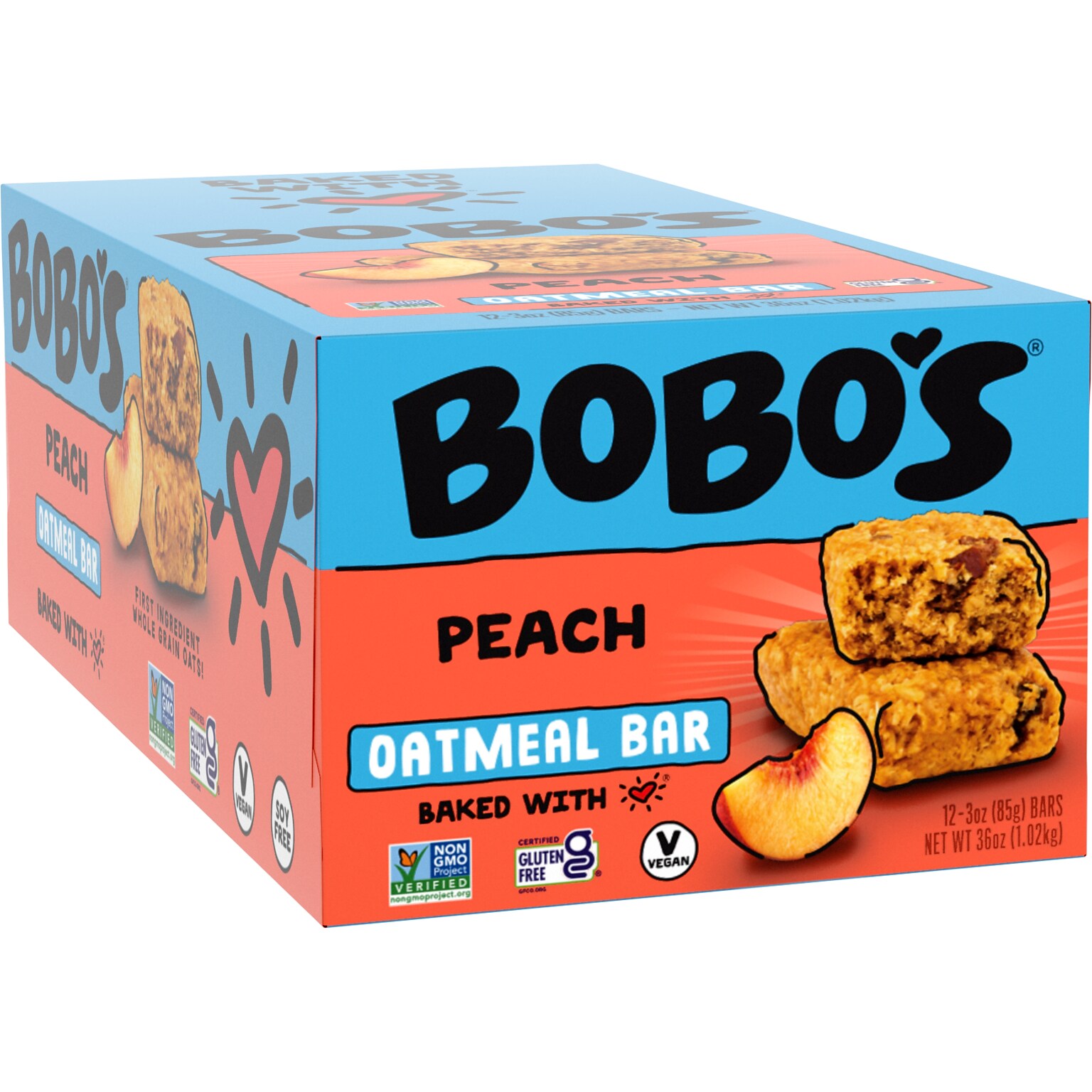 Bobos Gluten-Free Peach Oat Bar, 36 oz., 12 Bars/Box (111-D)