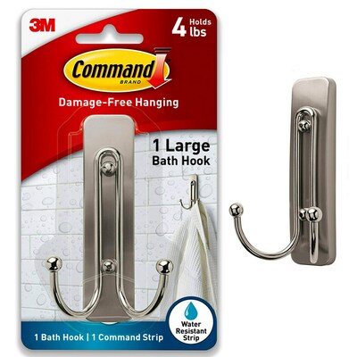 Command Large Bathroom Hook, Satin Nickel, (BATH36-SN-ES)
