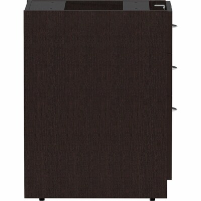 Lorell Essentials 3-Drawer Stationary Pedestal Cabinet, Letter/Legal Size, Lockable, 28.3"H x 16"W x 22"D, Espresso/Silver Brush