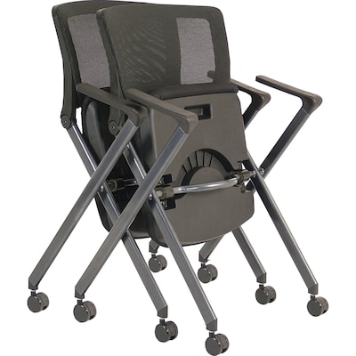 Lorell Mobile Mesh Back Nesting Chairs, Black, 2/Carton (LLR41845)