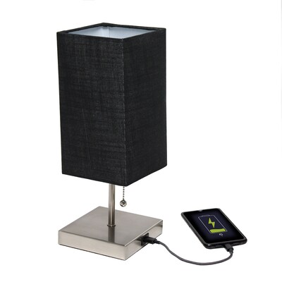 Simple Designs Petite Stick Lamp with USB Charging Port and Fabric Shade, Black, 2/Pack (LC2003-BLK-2PK)