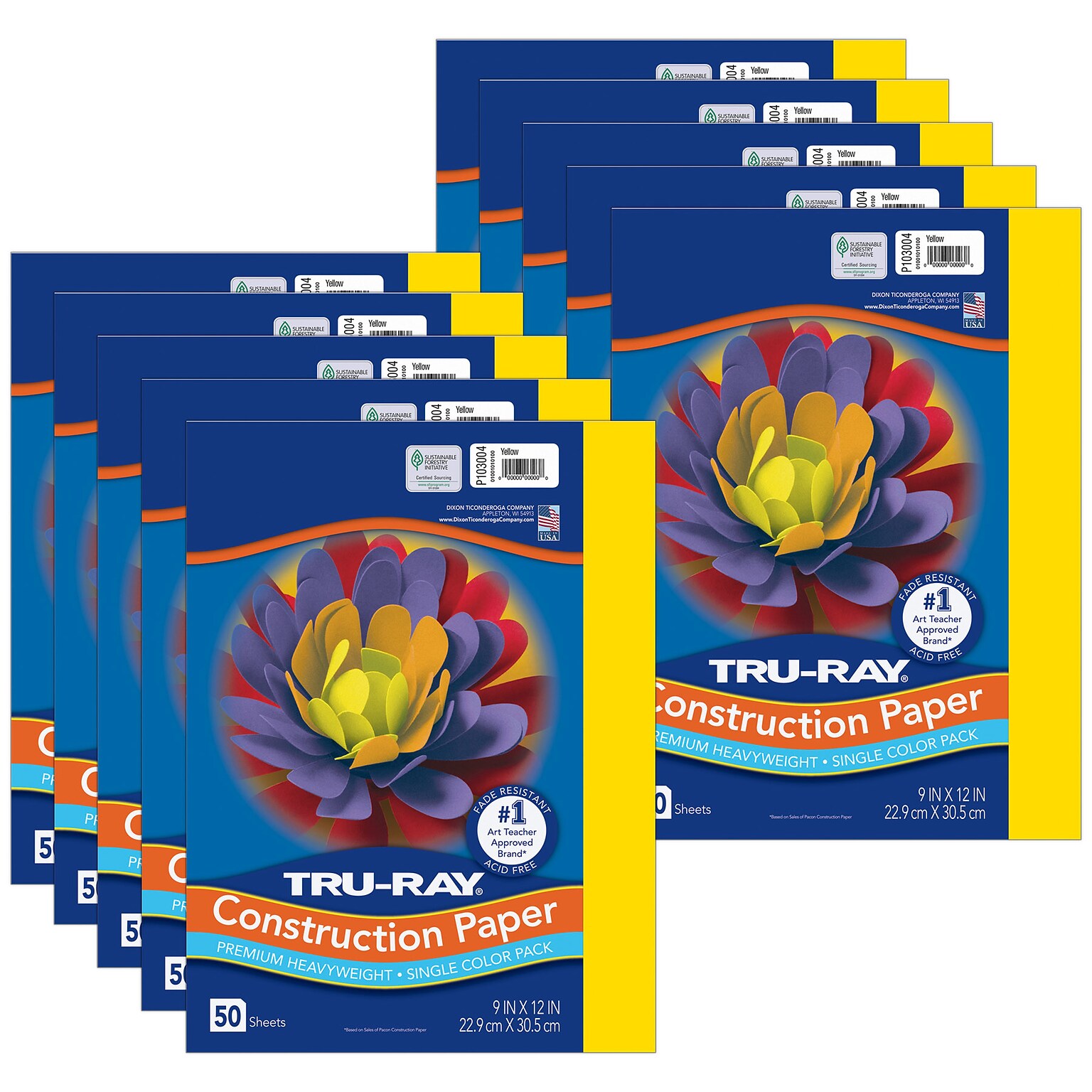 Tru-Ray 9 x 12 Construction Paper, Yellow, 50 Sheets/Pack, 10 Packs/Bundle (PAC103004-10)