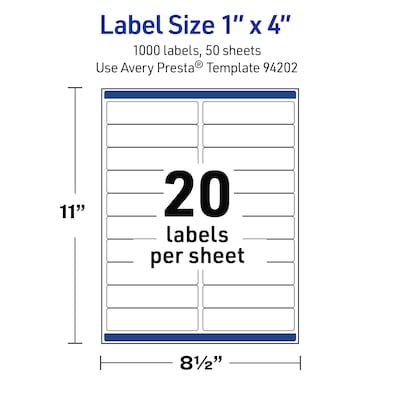 Avery Rectangle Laser Multipurpose Labels, 1" x 4", White, 1000/Box (19479399206)