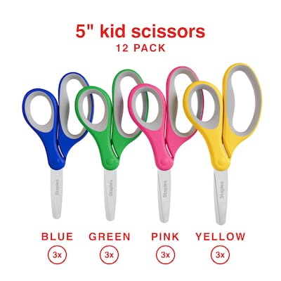 Staples 5-Inch Kids Blunt Tip Scissors, Straight Handle, Right & Left Handed – School Scissors