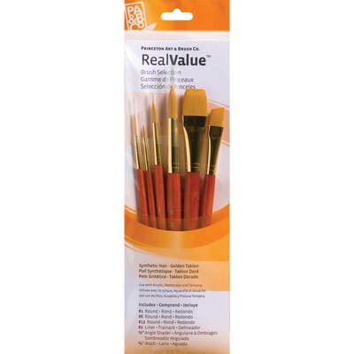 Princeton RealValue Short Handle Mixed Media Synthetic Taklon Variety Brush Set, 6/Set, 2 Sets/Bundl
