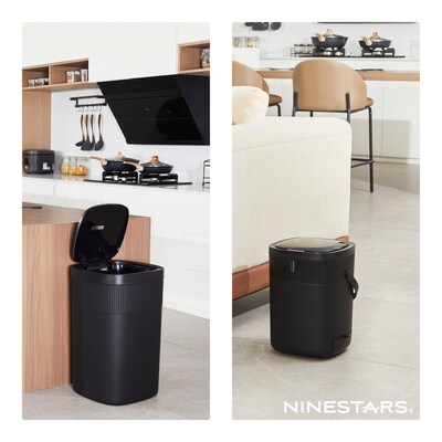 NineStars Plastic Indoor Automatic Sensor Trash Can Set, 13 Gallons & 3.2 Gallons, Black (CB-DZT-50-36/12-36BK)