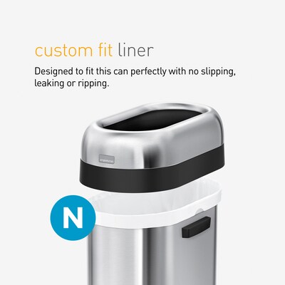 simplehuman Commercial Slim Steel Trash Can with Open Lid, 13 Gallon, Matte Black (CW1498)