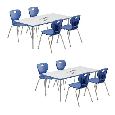 Correll Rectangular Activity Table Set, 60 x 30, Height Adjustable, Frosty White (AP2-A3060DEREC-80-14-37-8-18)