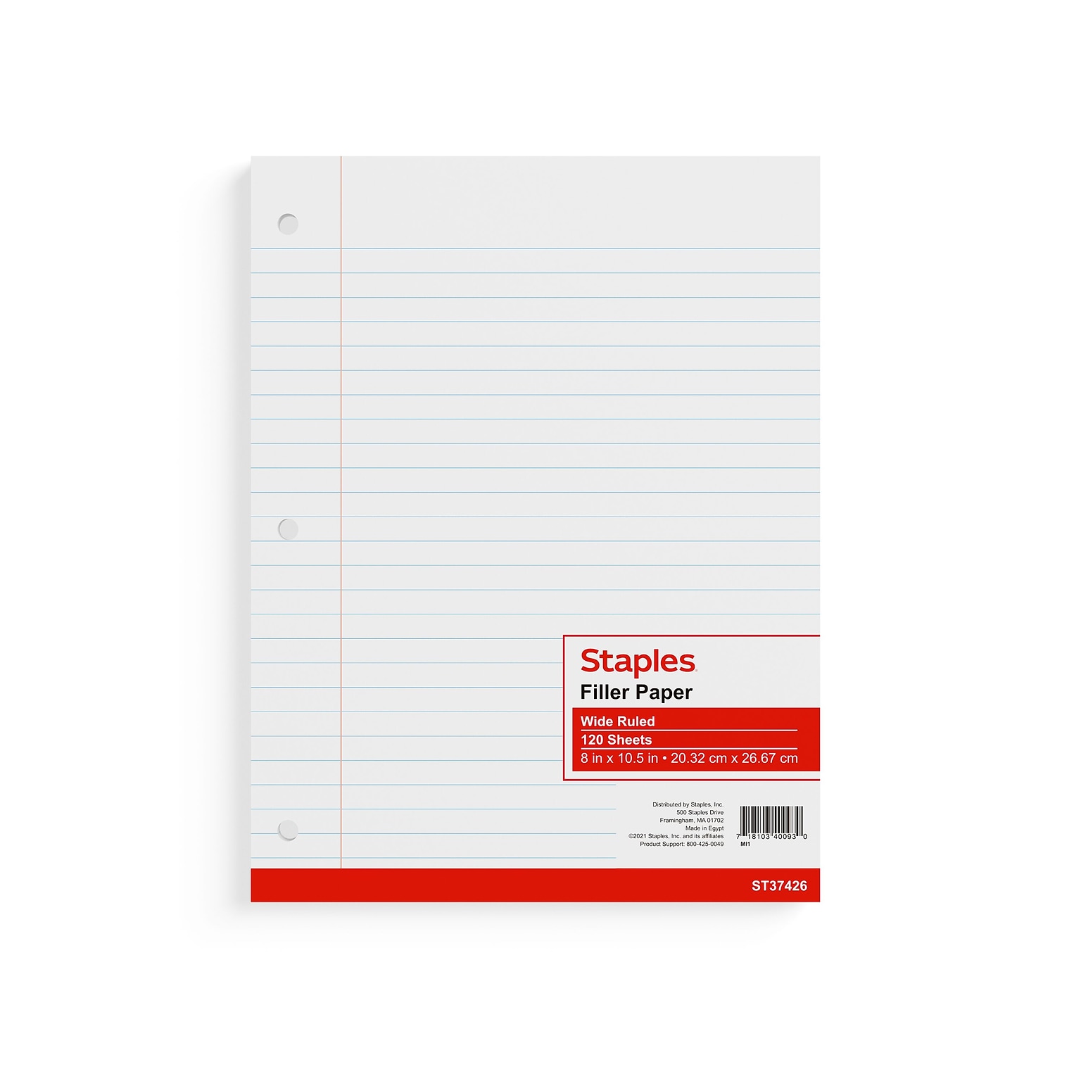 STAPLES Wide Ruled Filler Paper, 8” x 10.5”, 120 Sheets/Pack, 36-Pack