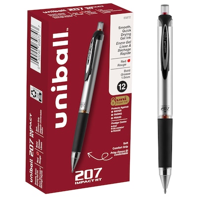 uni-ball 207 Impact Retractable Gel Pens, Bold Point, 1.0mm, Red Ink (65872)