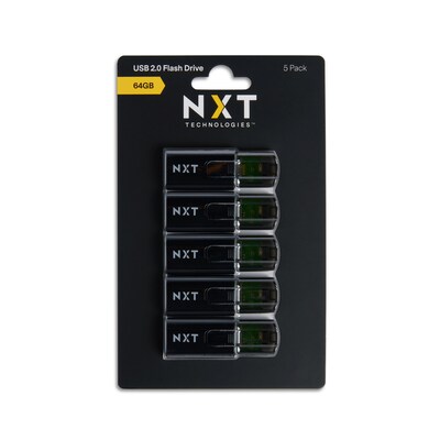 NXT Technologies™ 64GB USB 2.0 Type A Flash Drive, Black, 5/Pack (NX61130)