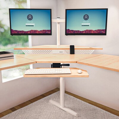 VersaDesk PowerLift 72"W Electric Corner Adjustable Standing Desk, Maple/White (PLCSD6072-WM-APP)