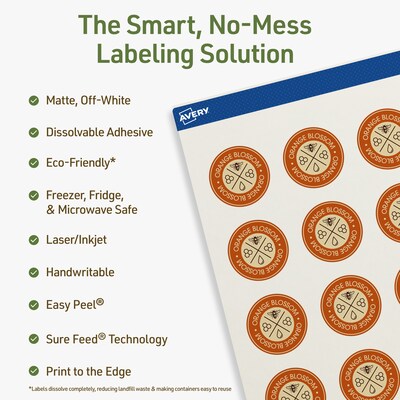 Avery Dissolvable Circle Multipurpose Labels, 1.25 Dia., Off-white, 150/Pack (94505)