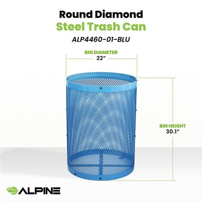 Alpine Industries 4460 Series Steel Mesh Trash Can, 36 Gallon, Blue (ALP4460-01-BLU)
