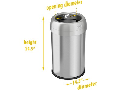 HLS Commercial Stainless Steel Trash Can with Open Lid, 13-Gallon, Silver (HLS13STR)
