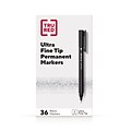 TRU RED™ Pen Permanent Markers, Ultra Fine Tip, Black, 36/Pack (TR54546)