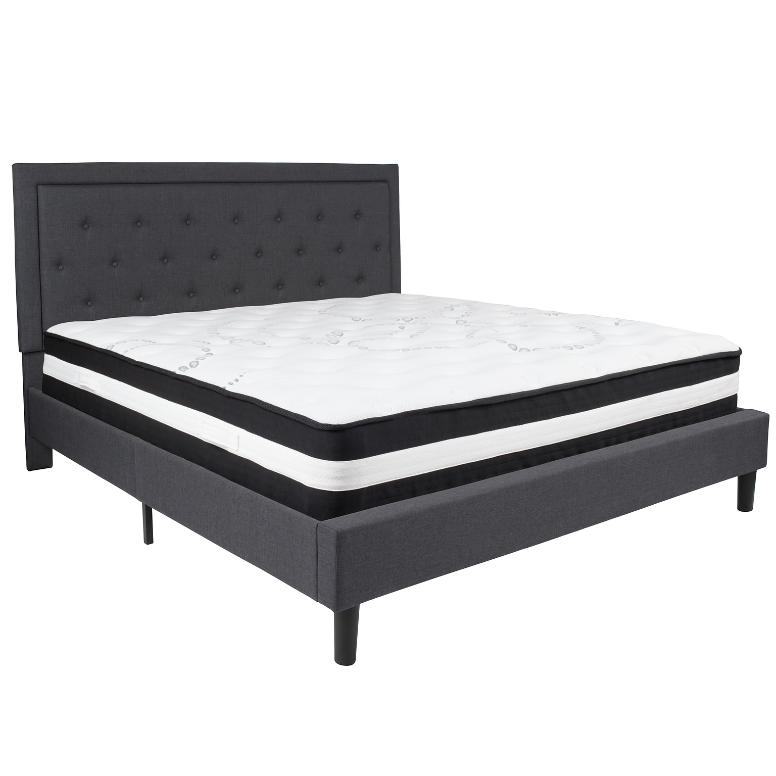 Flash Furniture Roxbury Tufted Upholstered Platform Bed in Dark Gray Fabric with Pocket Spring Mattress, King (SLBM32)