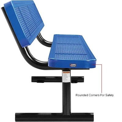 Global Industrial 8' Outdoor Steel Picnic Bench w/ Backrest, Perforated Metal, Blue (262077BL)