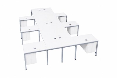 Boss Office Products Simple System 66W L-Shaped Desk with Pedestal, White, 6/Set (SGSD023-102-WT)