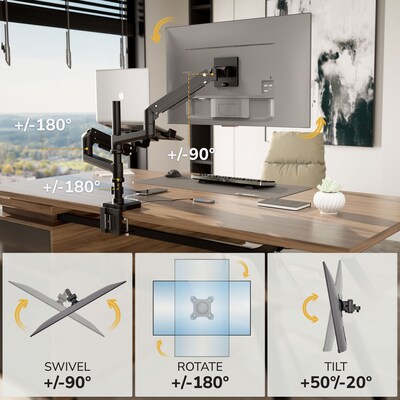 Mount-It! Monitor and Laptop Pole Desk Mount with Gas Spring Arms for 49" Monitors and 17.3" Laptops, Black (MI-12008)