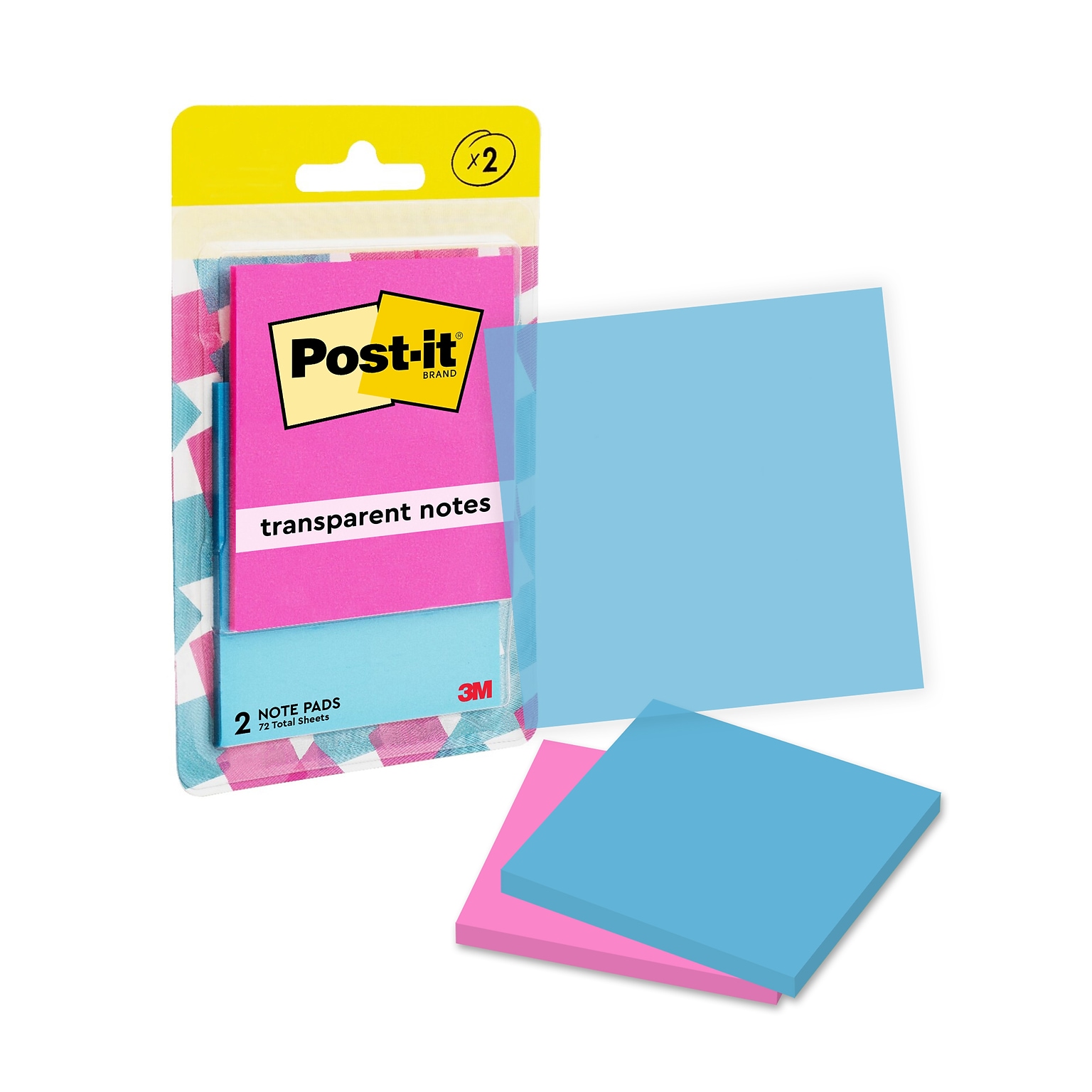 Post-it Transparent Super Sticky Pop-up Notes Combo Pack, 2 x 2, Pink/Blue, 36 Sheet/Pad, 2 Pads/Pack (600-2COL)
