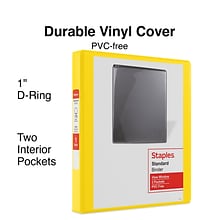 Staples® Standard 1 3 Ring View Binder with D-Rings, Yellow (58652)