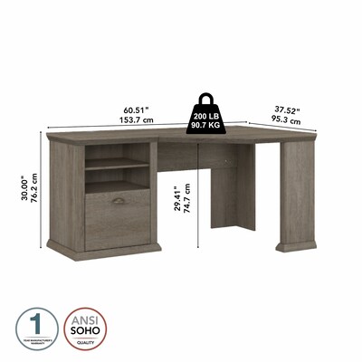 Bush Furniture Yorktown 60" Corner Desk with Storage, Restored Gray (WC40615-03)