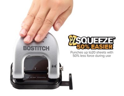 Bostitch EZ Squeeze 2-Hole Punch, 20 Sheet Capacity, Silver (2310)