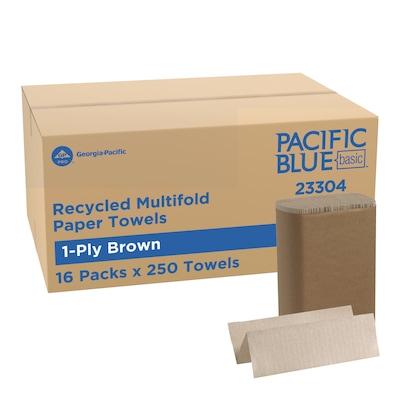 Pacific Blue Basic Recycled Multifold Paper Towel, 1-Ply, 250 Sheets/Pack, 16 Packs/Carton (23304)