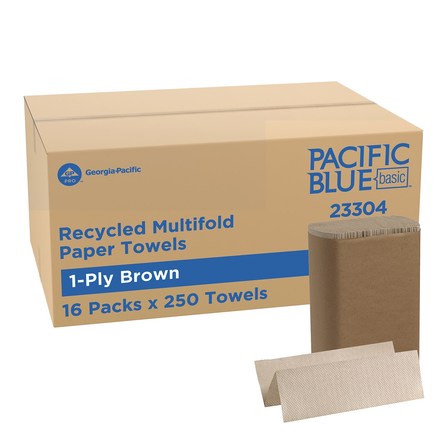 Pacific Blue Basic Recycled Multifold Paper Towel, 1-Ply, 250 Sheets/Pack, 16 Packs/Carton (23304)