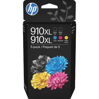 HP 910XL Black/Cyan/Magenta/Yellow High Yield Ink Cartridges, 5/Pack (6ZA558AN)