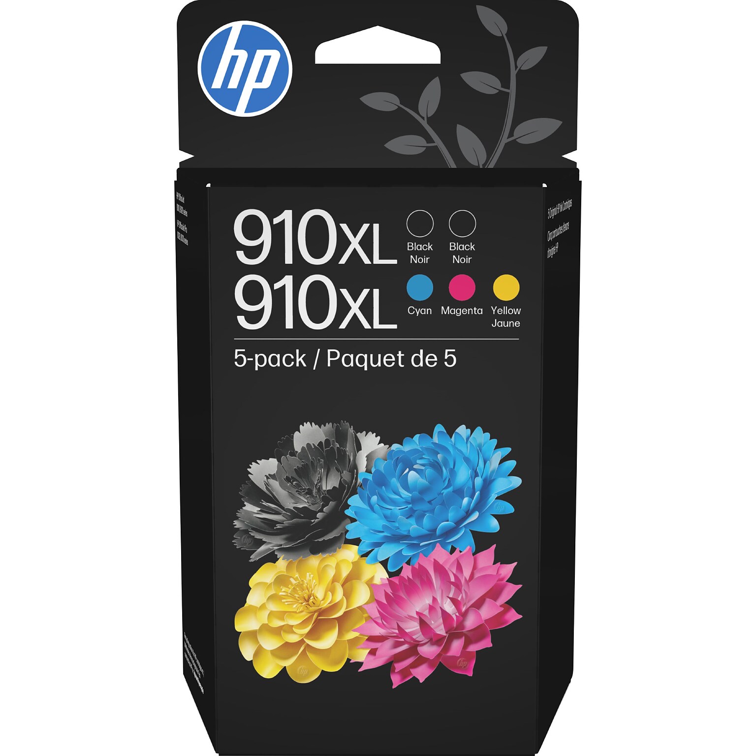 HP 910XL Black/Cyan/Magenta/Yellow High Yield Ink Cartridges, 5/Pack (6ZA558AN)