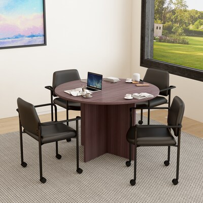 Boss Office Products 42 Round Driftwood Laminate Table Set w/ 4 Black Vinyl Chairs (GROUP127DW-D)