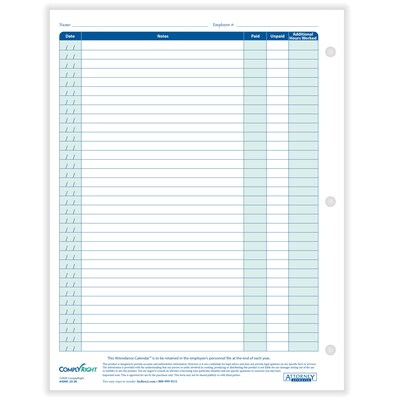 ComplyRight 2025-2026 Academic Year Attendance Calendar Cards, 50/Pack (A43005015)