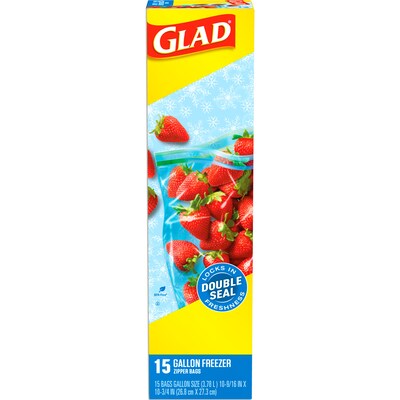 Glad Zipper Freezer Bags, Gallon, 15 Bags/Box (57034)