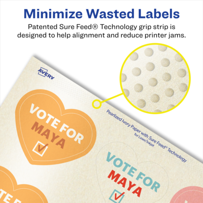 Avery Pearlized Ivory Heart Shaped Multipurpose Labels, 2-9/32" x 1-27/32", Ivory, 120/Pack (94603)